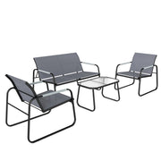 Set 4 Pezzi da Giardino con Divano 2 Posti 2 Sedie e Tavolino Struttura in Metallo Grigio