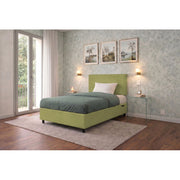 Letto imbottito Singolo 80x190 cm Flat - Contenitore,Microfibra,Tè verde