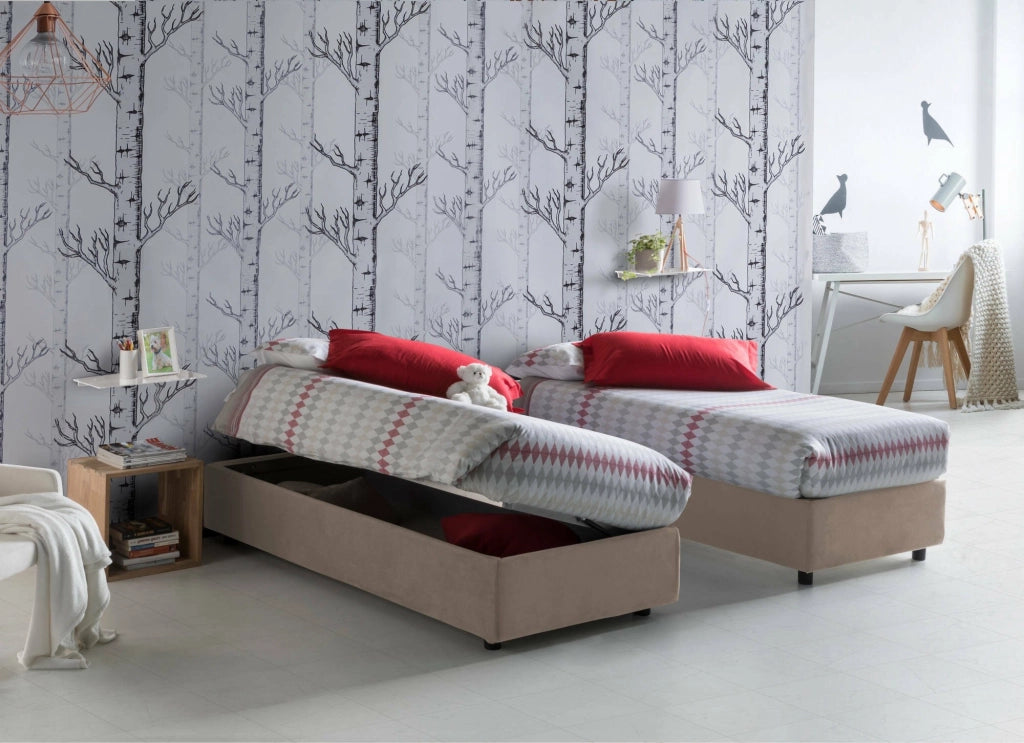 Aftis, Letto Piazza e Mezza Materasso Incluso Made in Italy, Grigio Tortora