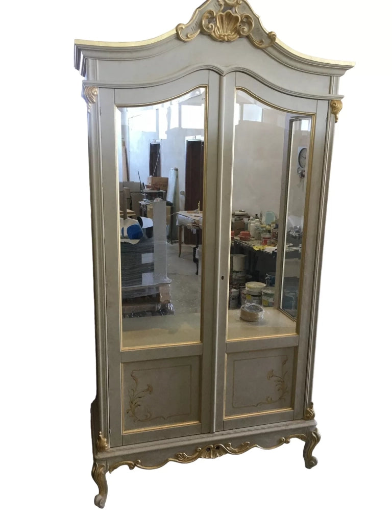 Vetrina in legno 2 porte impero finitura bianco/oro misura l.114 p.46 h.217 - Mobili 2G