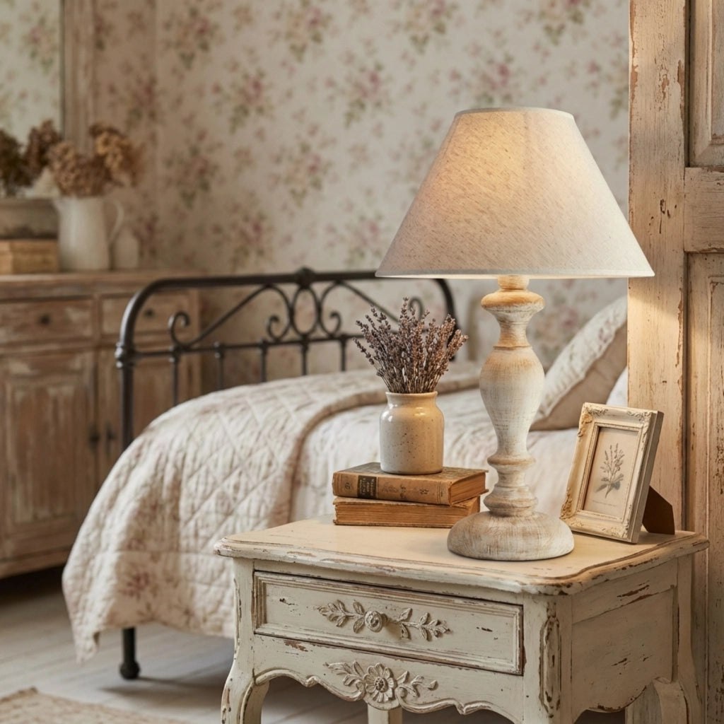 Lampada Da Tavolo Shabby Chic Cascina Bianco Tortora Vintage 1 Luce E27