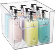 Cassa di stoccaggio per la stanza da bagno, scatola quadrata in plastica per articoli da bagno, organizzatore ideale per cosmetici e trucco, trasparente