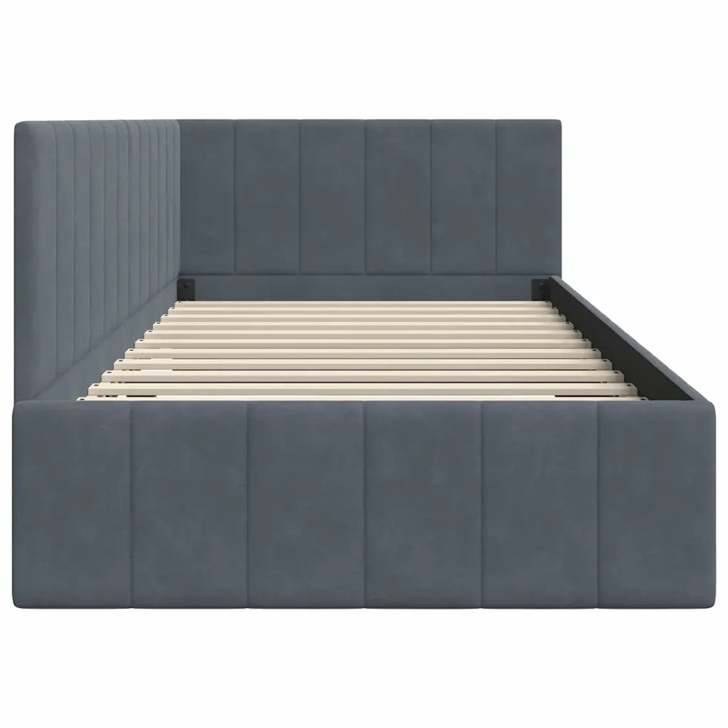 Cornice del letto ad angolo Grigio scuro 90 cm x 190 cm Velluto