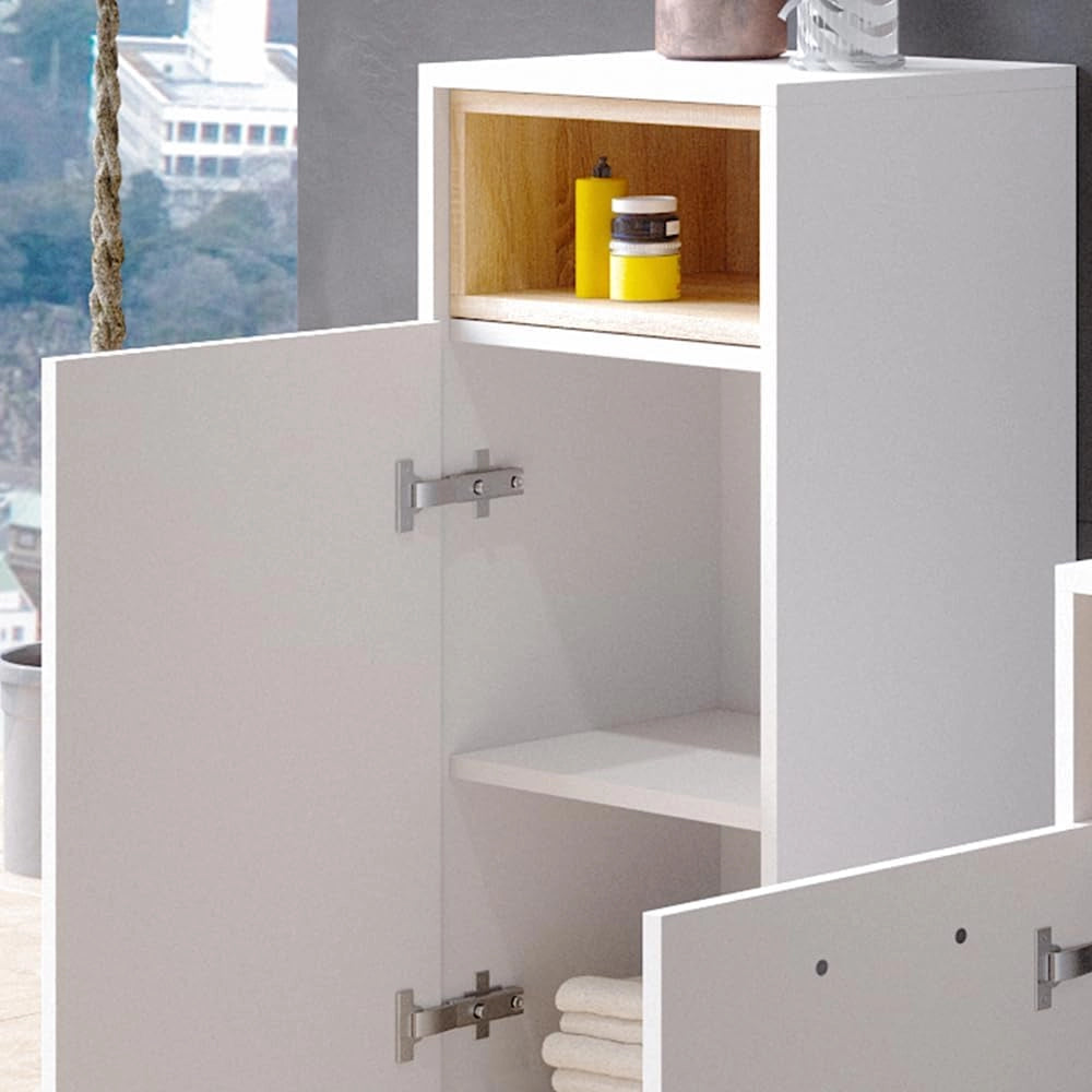 Mobiletto bagno Beatrice, Bianco, 38 x 93 cm, per la conservazione in bagno abbinabile alla serie Beatrice