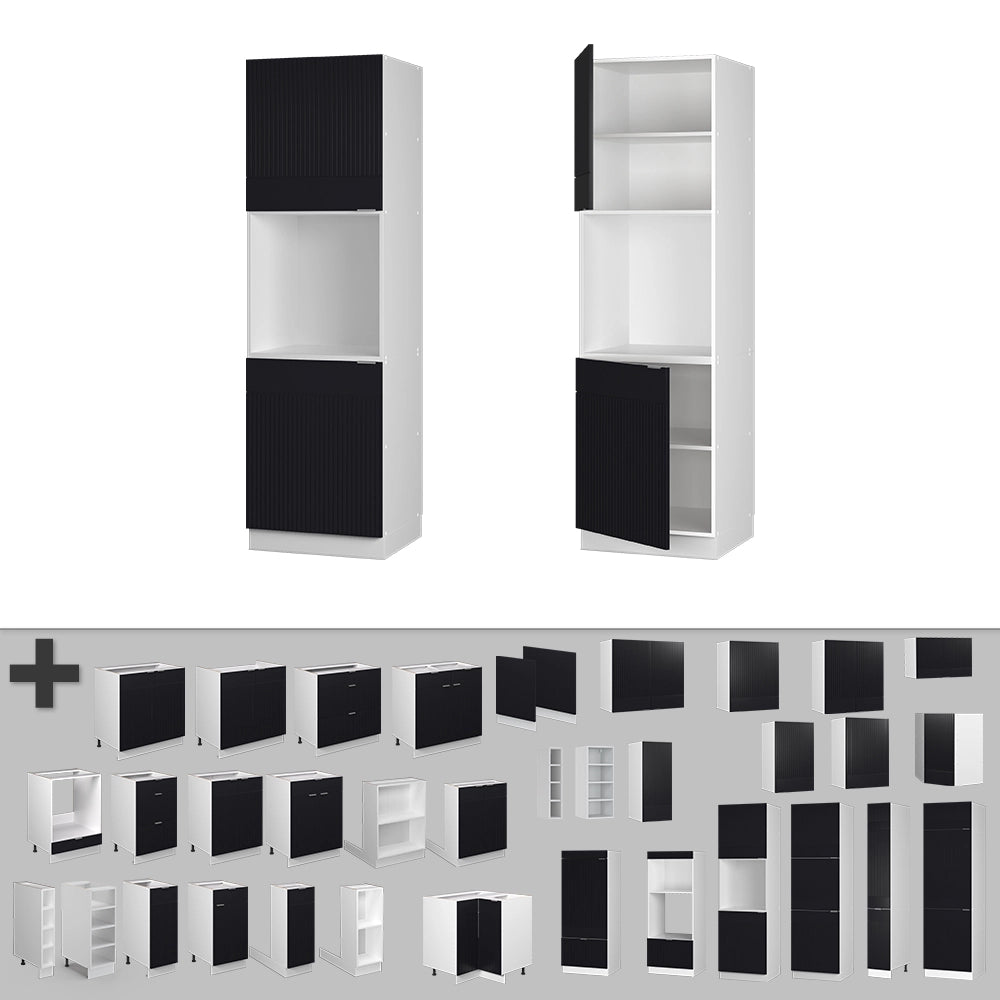 Mobile per forno da incasso Fame-Line Nero rigato/Bianco 60 cm con ripiano aperto Vicco