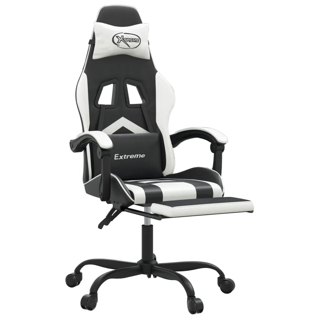 Sedia da Gaming | Sedia da e-sports Girevole Poggiapiedi Nero e Bianco Similpelle
