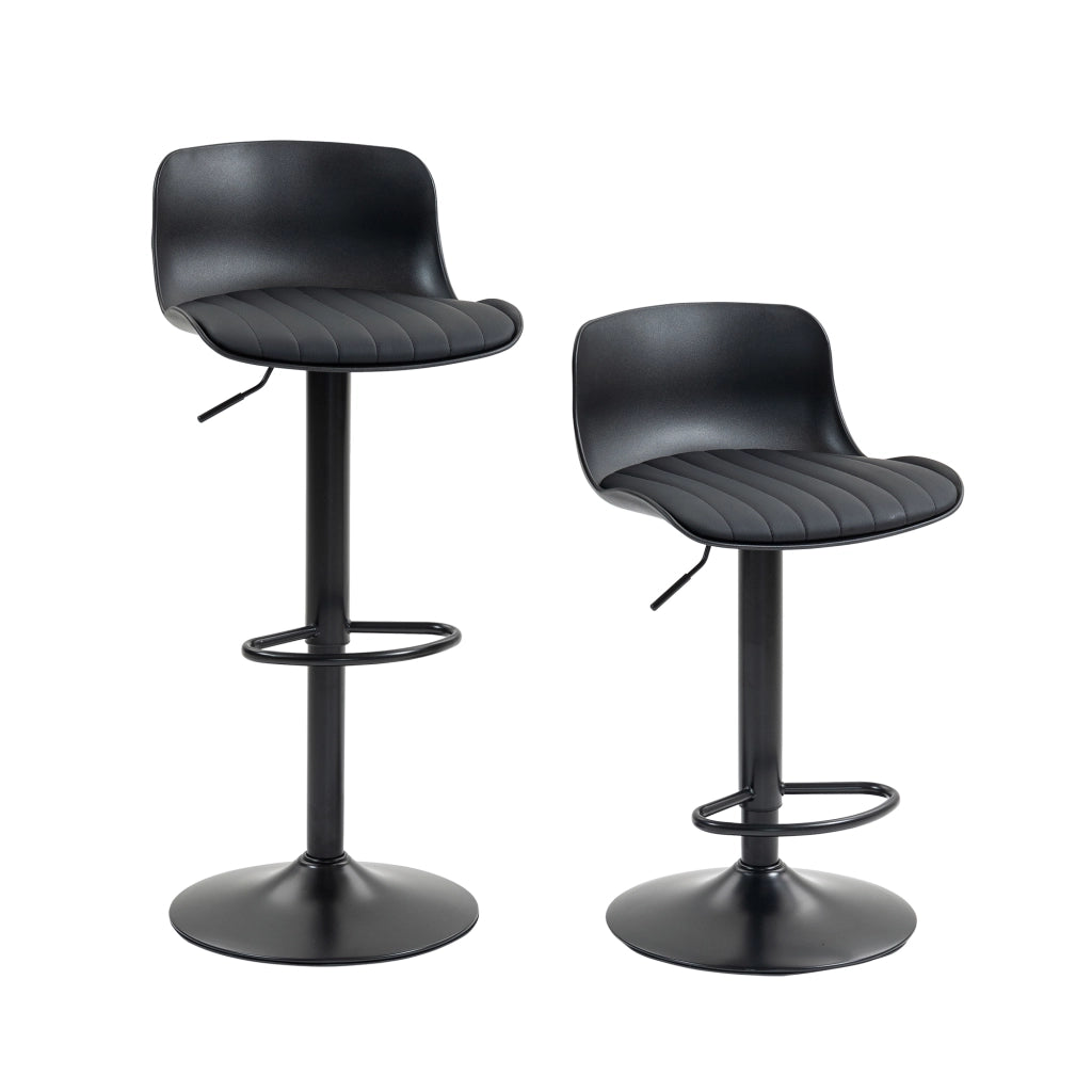 Sgabello da Bar Girevole con Altezza Regolabile, Schienale Ergonomico e Poggiapiedi, in Metallo Imbottito Nero