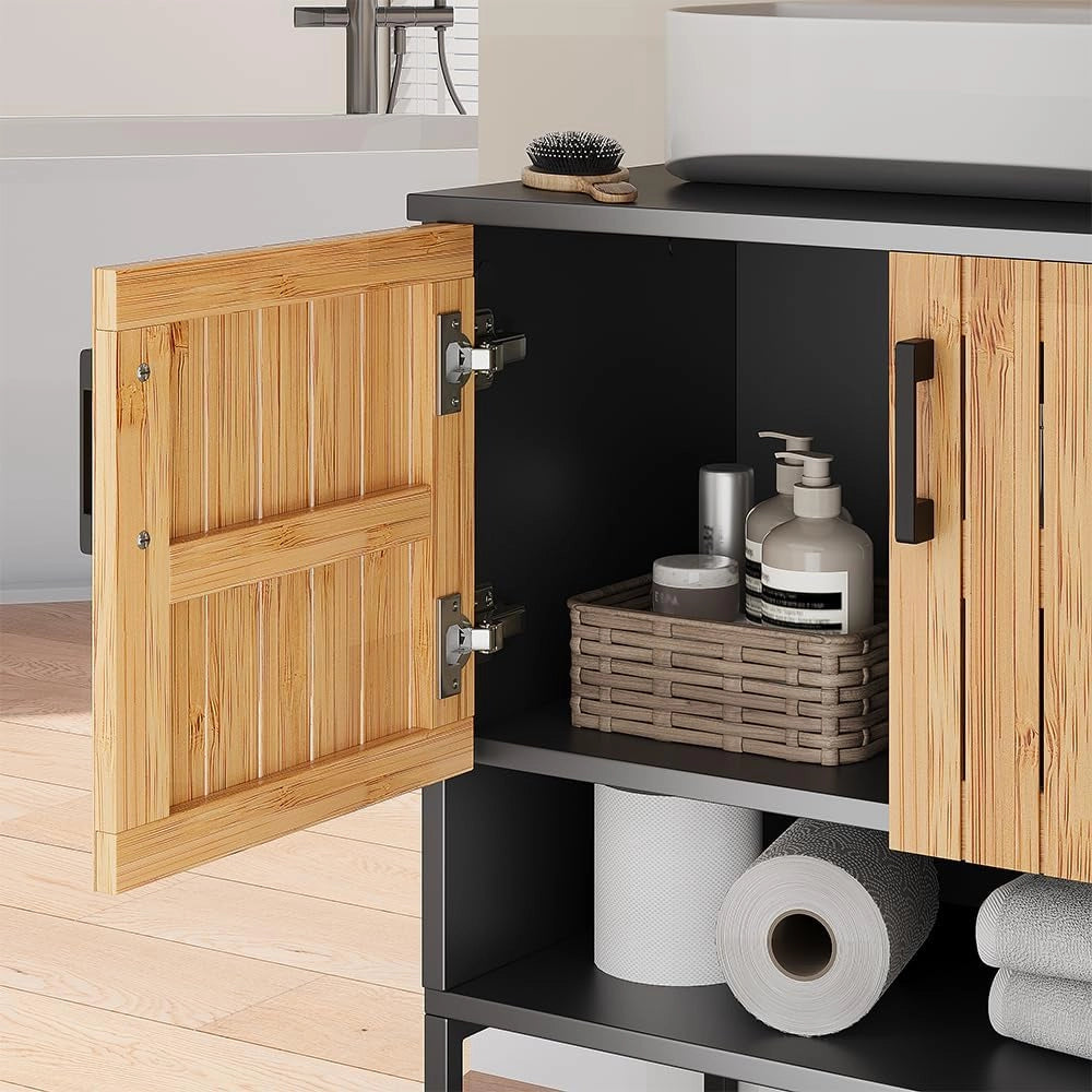 Mobiletto per lavabo Vayra, Bambù, 60 x 65.5 cm, per la conservazione di articoli da bagno e asciugamani