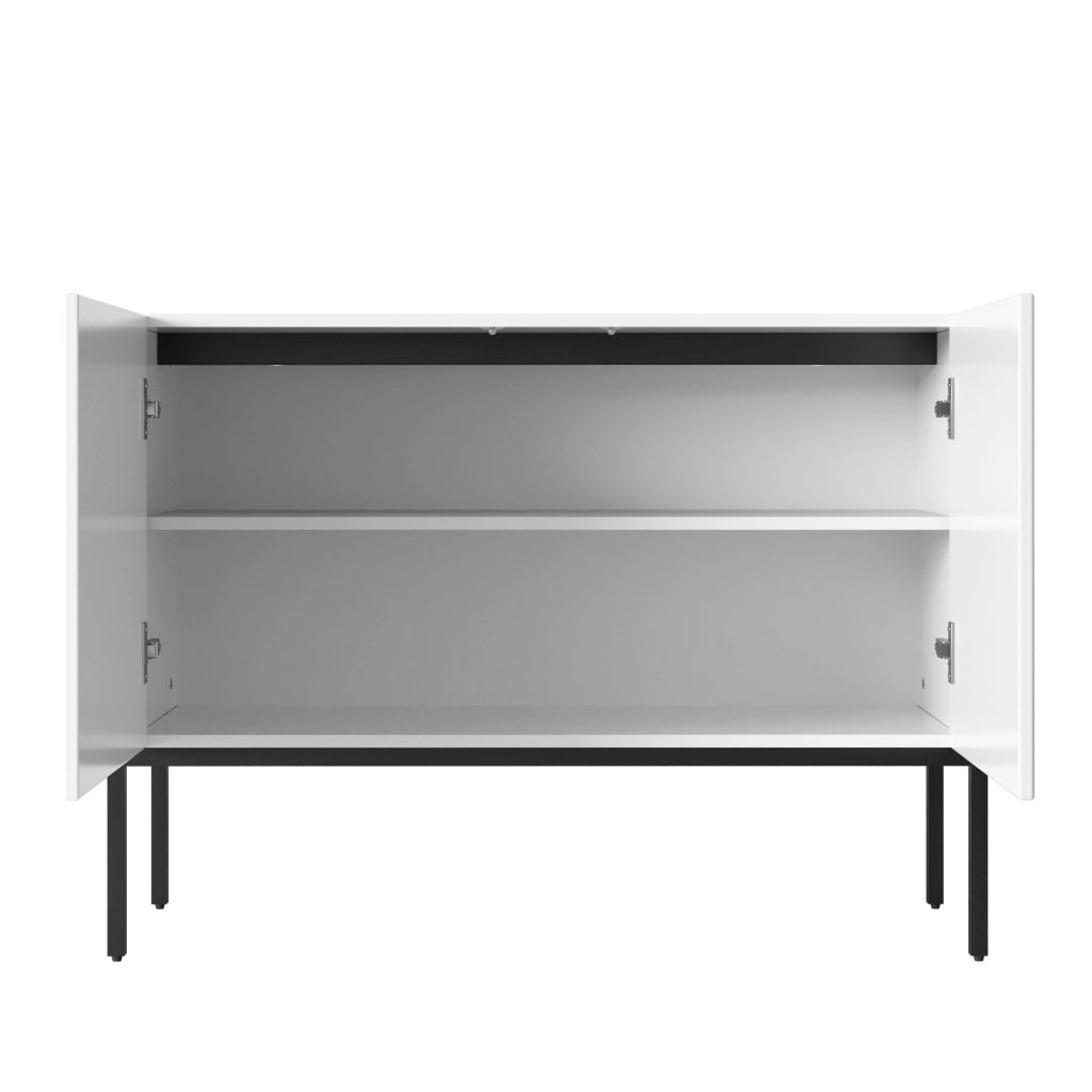 Credenza a 2 ante con gambe in metallo e design ad arco, per soggiorno e sala da pranzo, bianca, 100 × 40 × 75 cm