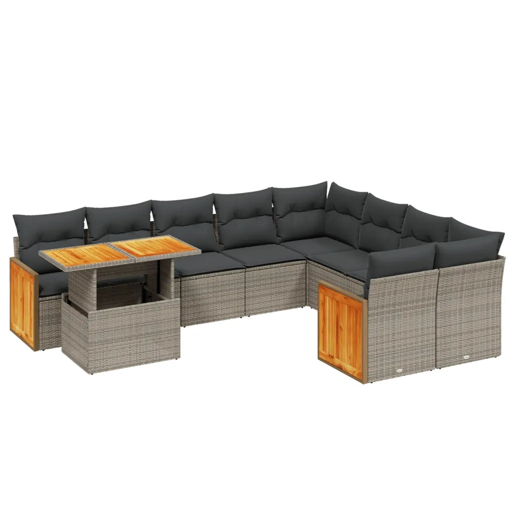 Set Divano da Giardino 10 pz con Cuscini Grigio in Polyrattan
