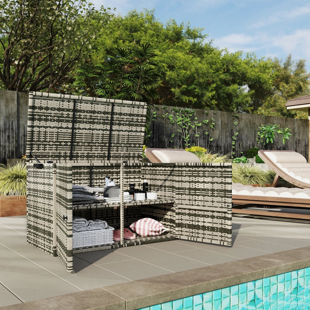 Cassa in Rattan con Coperchio 350L 2 Livelli ¨C zephmum ¨C 118x57x69 cm Grigio