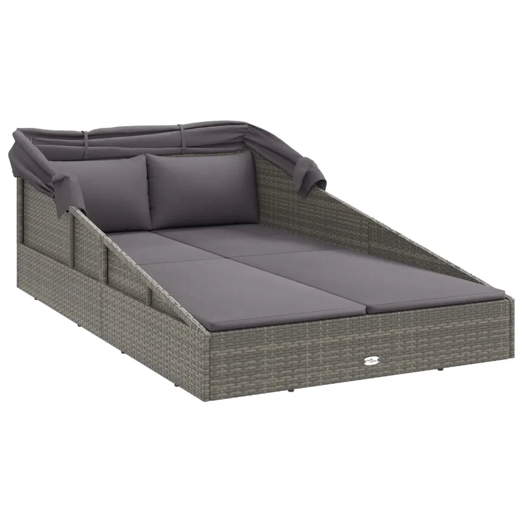 Lettino con Tetto Pieghevole Grigio 200x114x128 cm Polyrattan