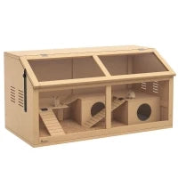 Gabbia per Criceti con Piattaforma, Scalette, Capanna e Ponte, in Legno di Abete, 85x45x44 cm