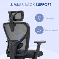 Sedia da Ufficio Ergonomica con Altezza Regolabile Supporto Lombare e Poggiatesta 66x61x106-116 cm  Nero