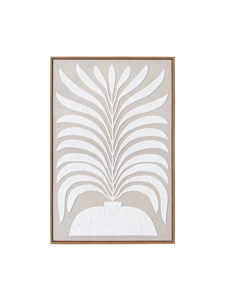 Quadro Hispanohogar in lino con stampa 3D beige e bianco 73x53x4