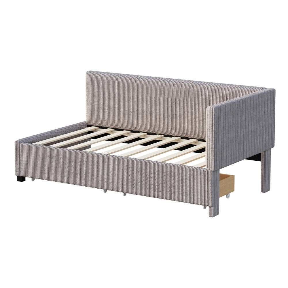 Letto imbottito con cassetti e rete a doghe ¨C Minimal ¨C Grigio velluto 90x200 cm
