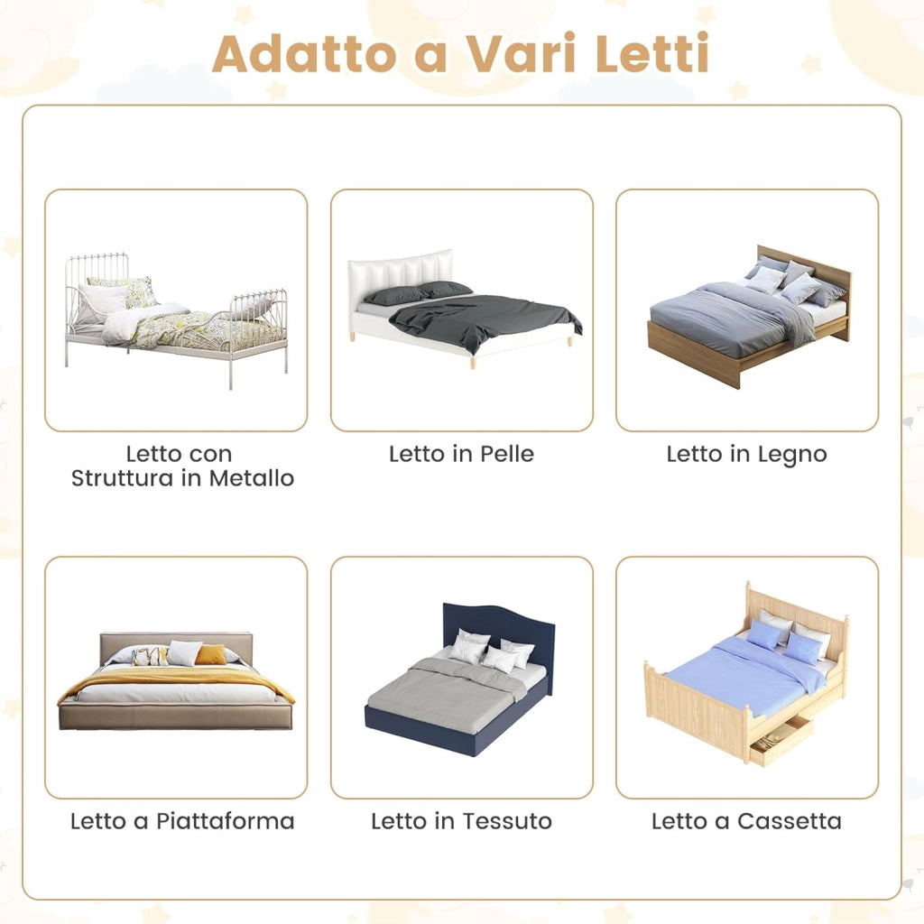 Sponda Letto per Bambini 105/120/150 cm, Barriera di Sicurezza per Neonati, Barriera Letto Pieghevole e Portatile, con Cinghia di Sicurezza (Grigio, 152 x 34 x 42 cm)