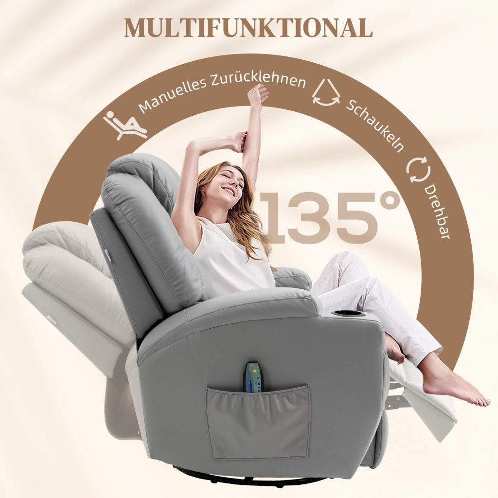 Poltrona Massaggiante Elettrica Reclinabile con Poggiapiedi ¨C Zephmum ¨C Grigio Chiaro