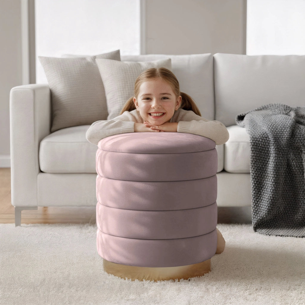 Pouf contenitore cilindrico in velluto 40 cm LUNA Rosa Polvere