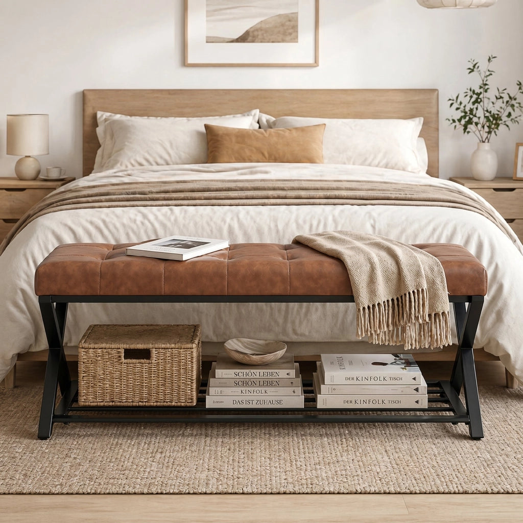 Panca Ingresso con Seduta in Pelle Sintetica ¨C zephmum ¨C 112x37x47 cm, Marrone