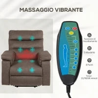 Poltrona Alzapersona Reclinabile Massaggiante e Riscaldante con Doppio Motore, Marrone Scuro