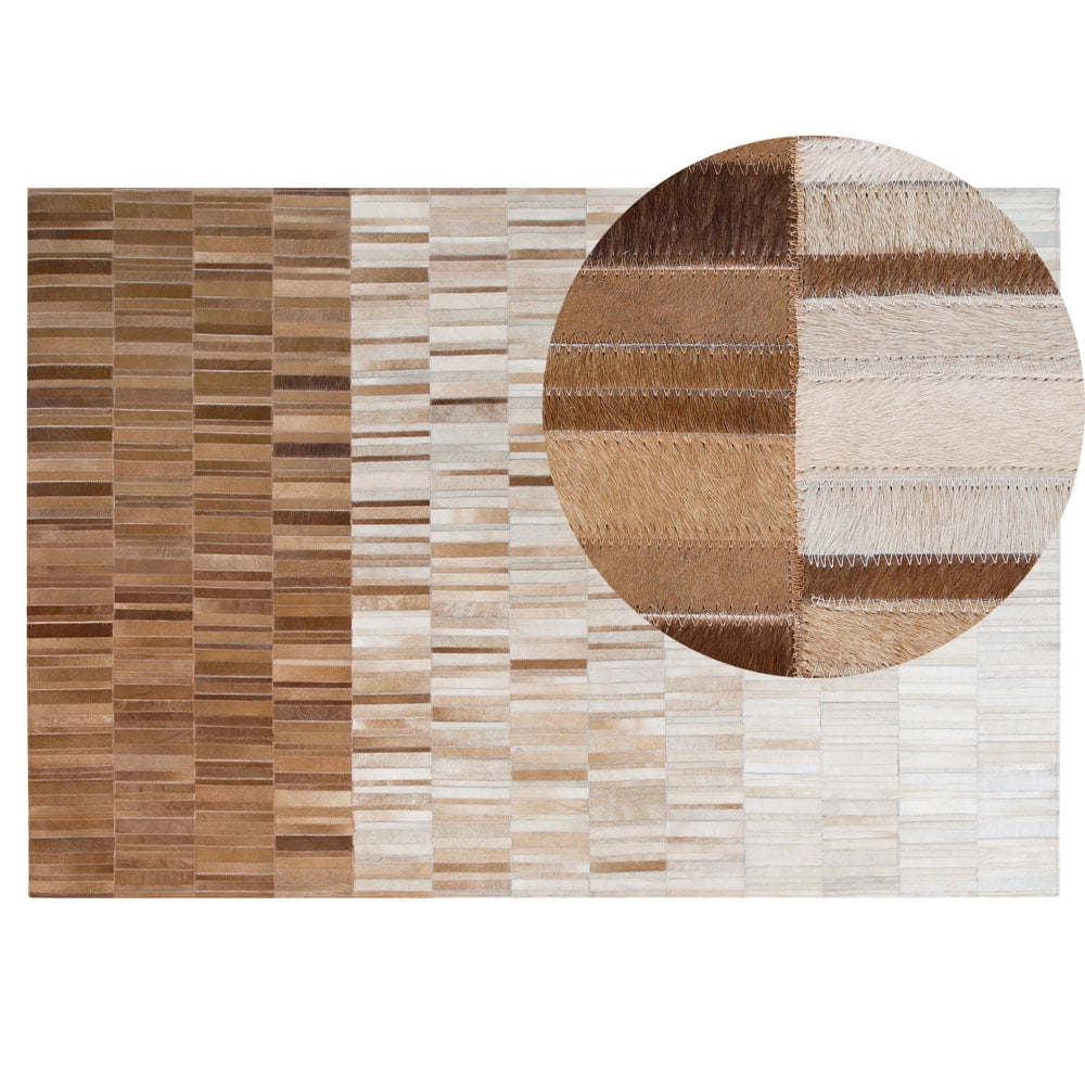 Tappeto tappetino Beige Pelle 140 x 200 cm Rettangolare Patchwork Fatto a Mano
