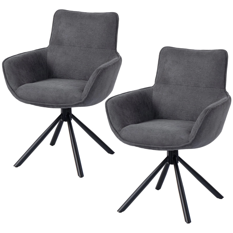 SEDIA Girevole Set da 2 pezzi con braccioli, tessuto effetto velluto, grigio scuro, metallo