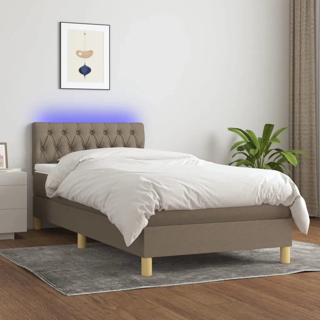 Letto a Molle con Materasso e LED Tortora 90x200 cm in Tessuto 3133929