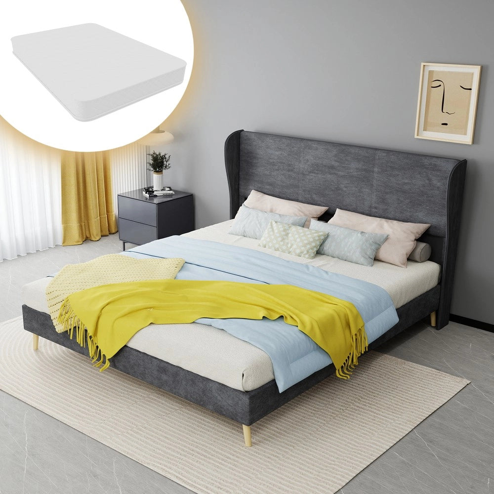 Letto Imbottito con Testiera Morbida ¨C MINIMAL ¨C Grigio, 160x200, con Materasso