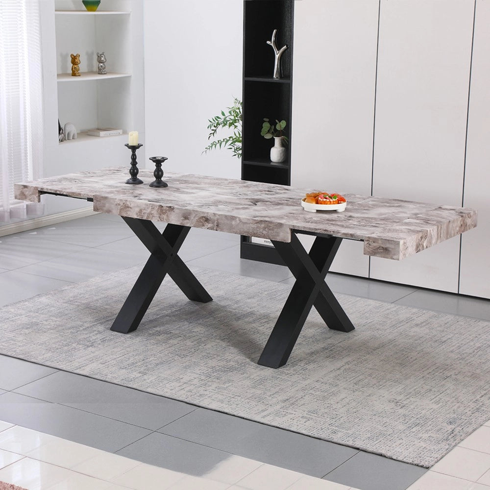 Tavolo Allungabile Cindy Effetto Marmo Grigio con Gambe Nere da 160 a 240 cm