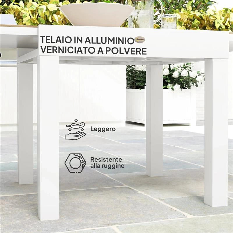 TAVOLO DA PRANZO DA GIARDINO ALLUNGABILE 80-160 CM PER 4-6 POSTI BIANCO