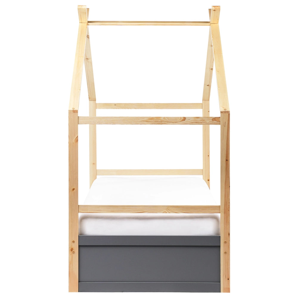 Letto per bambini in legno di pino grigio UE misura singola 90 x 200 cm con telaio a doghe cassetto contenitore letto per bambini piccoli