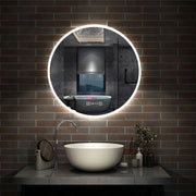 Aica Specchio da bagno a LED+Diametro 80cm+3 Temperature di Colore+Funzione Antiappannamento+orologio