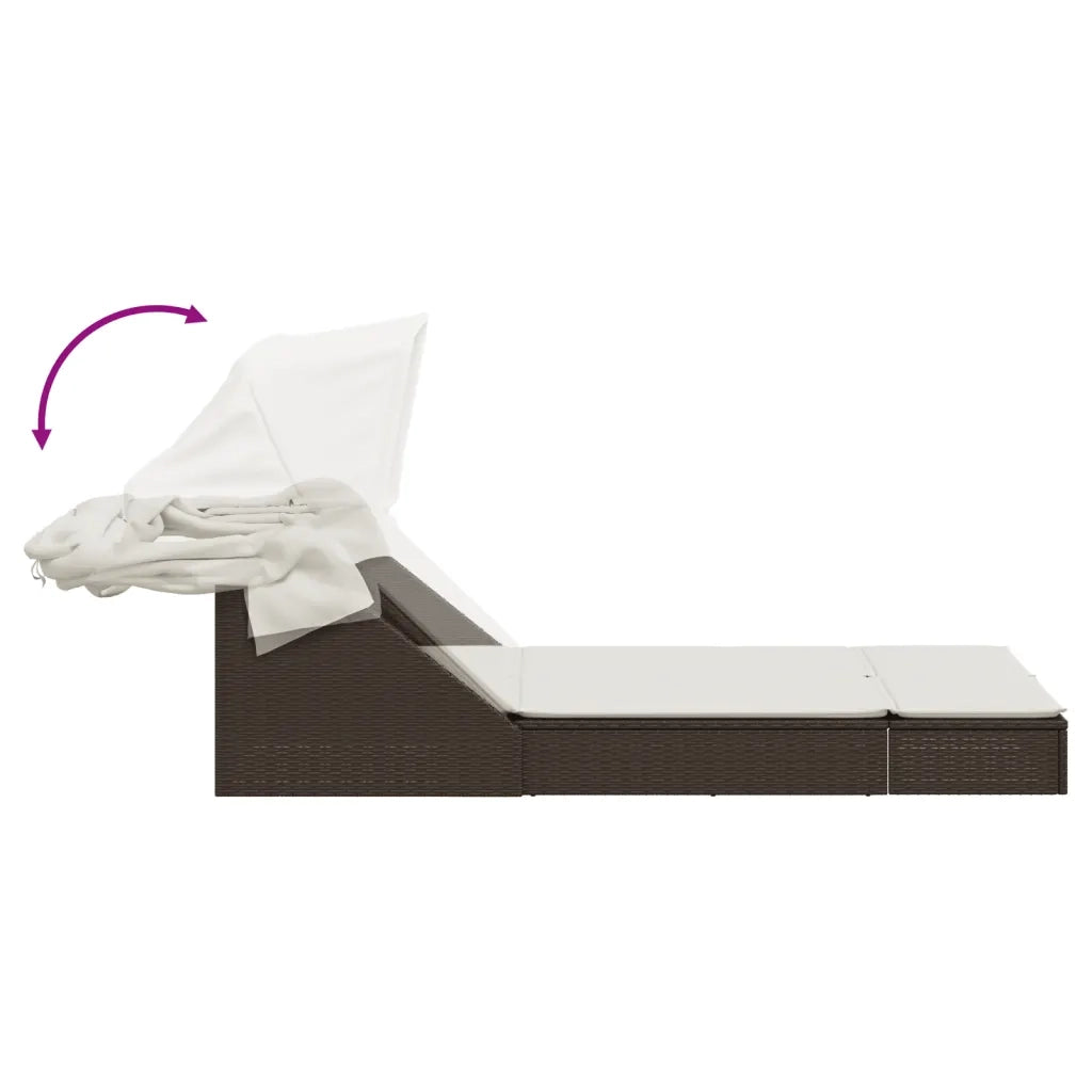 Lettino Doppio con Baldacchino e Cuscini Marrone in Polyrattan 368638
