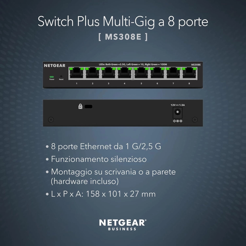 Switch Plus Multi-Gigabit Ethernet a 8 porte (MS308E), porte multi-gigabit da 1 G/2,5 G, montaggio su scrivania o a parete