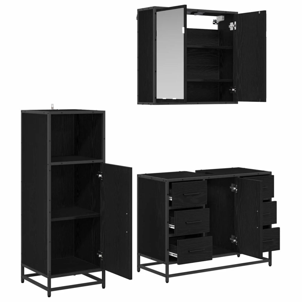 Set di mobili per il bagno 3 pcs Rovere Nero Legno multistrato 3402313