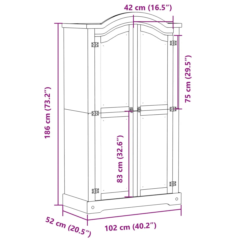 Armadio Corona Bianco 102x52x186 cm in Legno Massello di Pino CFW3247370