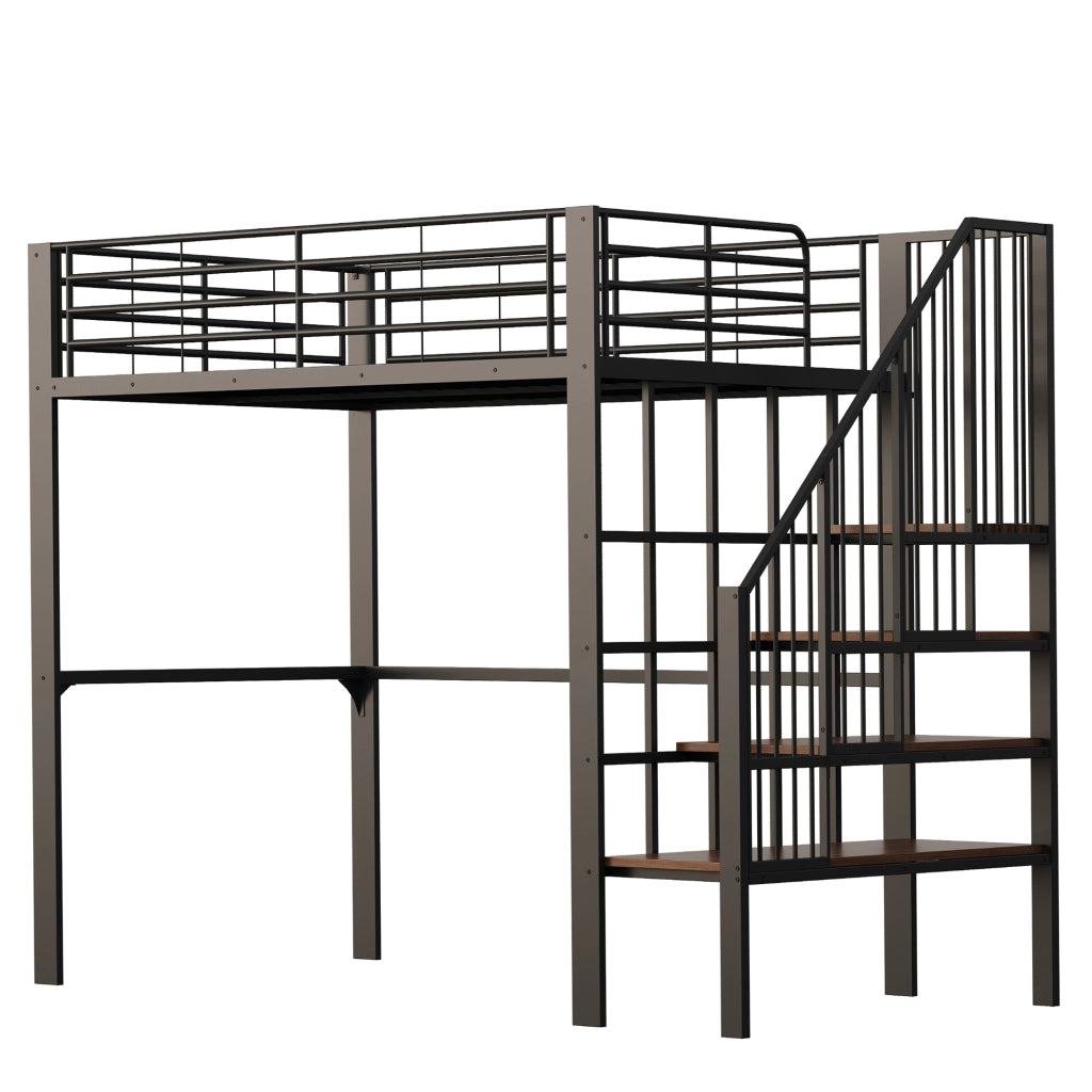 Letto a castello nero in metallo e legno con funzione contenitore 140x200 cm