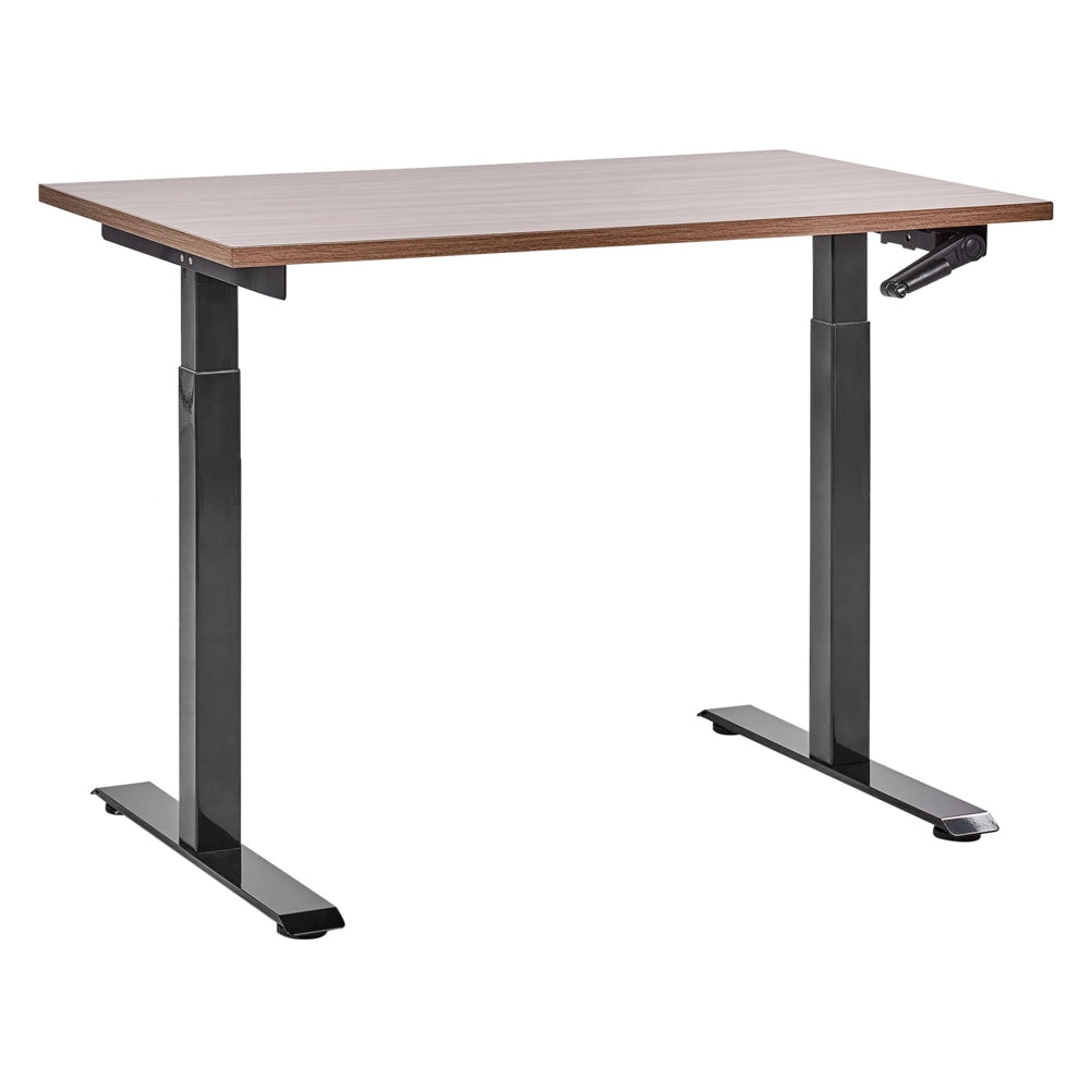 Scrivania regolabile manualmente in altezza Piano del tavolo legno chiaro Telaio in acciaio nero 120 x 72 cm Piedi quadrati Design moderno Ufficio