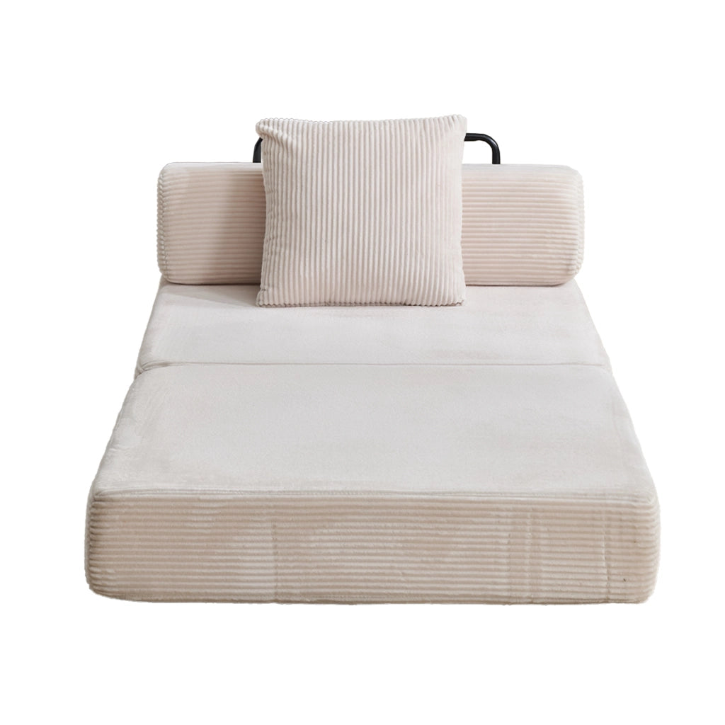 DIVANO LETTO DA TERRA PIEGHEVOLE IN CORDUROY BIANCO