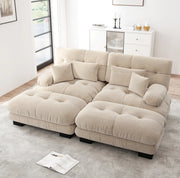 Divano angolare modulare 220x145x81 cm in chenille marrone chiaro, con 2 pouf –