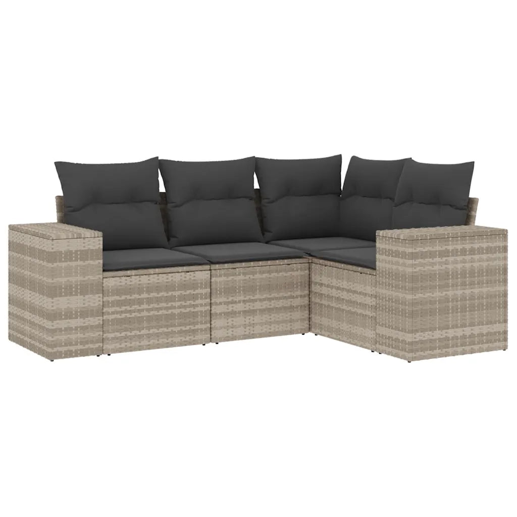 Set Divano da Giardino 4pz | Set Salotto da Giardino con Cuscini Grigio Chiaro Polyrattan