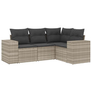 Set Divano da Giardino 4pz | Set Salotto da Giardino con Cuscini Grigio Chiaro Polyrattan