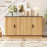 Credenza, mobile a quattro ante, mobile da ingresso, effetto legno, nero e color legno naturale