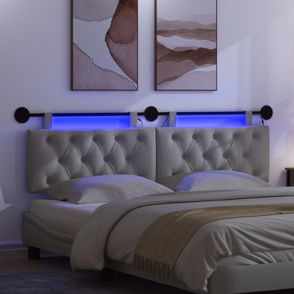 Testiera sospesa Con luce LED Grigio Chiaro Tessuto