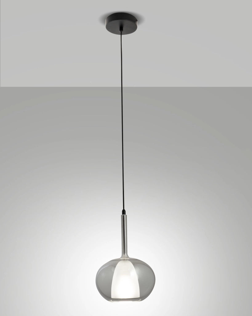 Lampada a Sospensione Edolo Ø22cm in Vetro Borosilicato Fumé e Metallo, Attacco E27 40W, Classe 1, Design Moderno - Linea Edolo