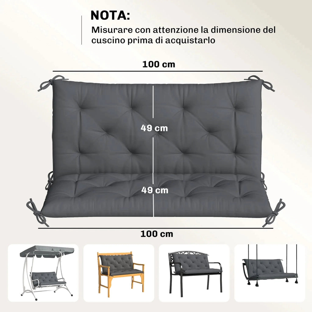 Cuscino da Giardino Stile Capitonné 100x98x8 cm con 6 Lacci in Cotone e Poliestere Grigio Scuro