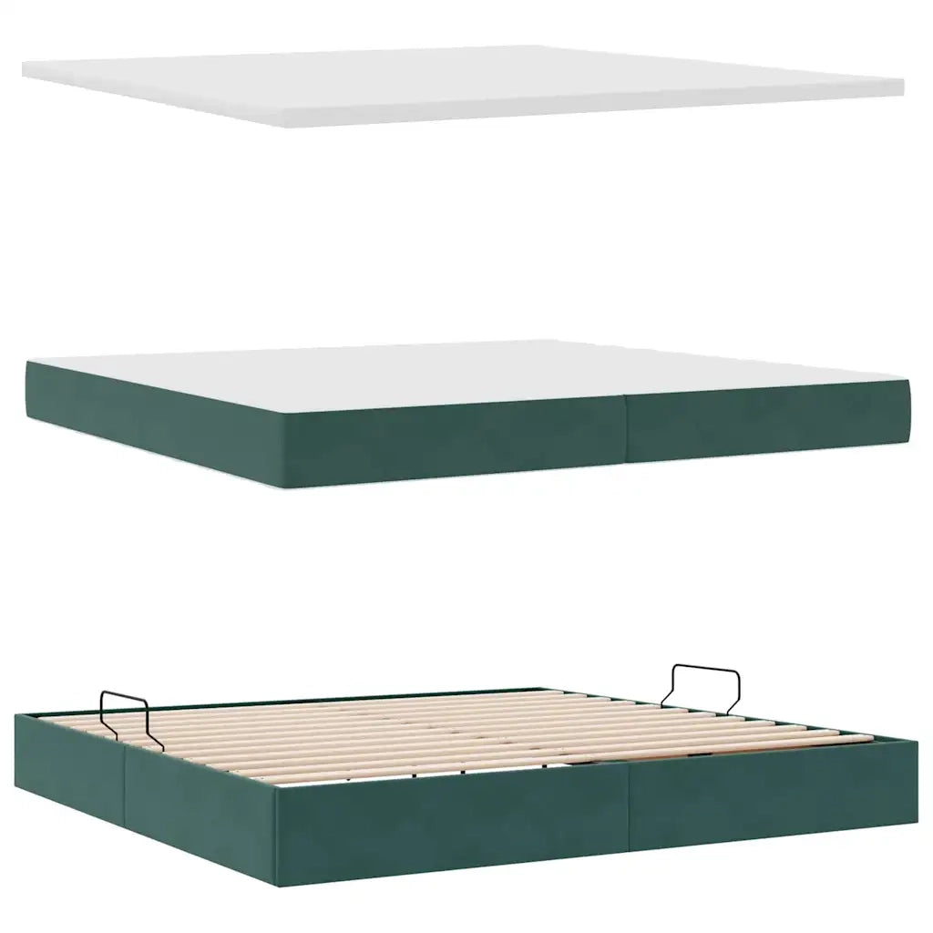 Letto con contenitore LED e materasso Verde Scuro 200 x 200 cm