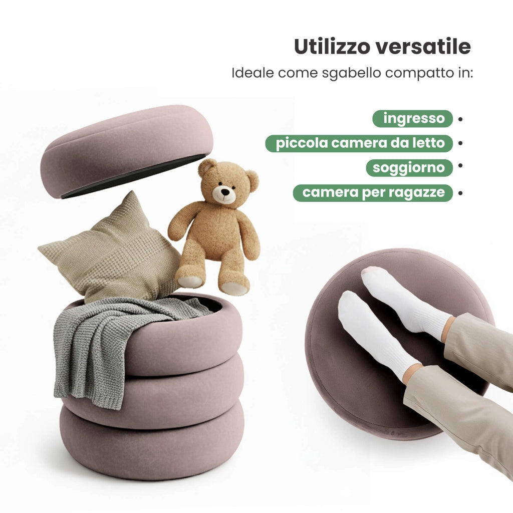 Pouf contenitore cilindrico in velluto 42 cm SNUGGO Rosa Polvere