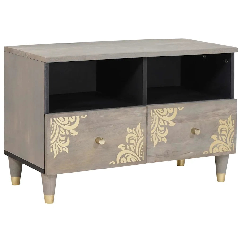 Mobile TV Grigio 70 x 33 x 46 cm Legno di mango massello 4018773
